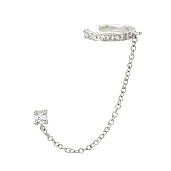S925 Sterling Silver Single Row Diamond Ear Clip Tassel Single Diamond Ear Nail Chain Geometric Modified Face Ear Buckle