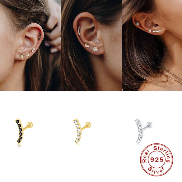 S925 Sterling Silver Single Row Diamond Encrusted Single Threaded Piercing Earrings With Geometric Style And Environmental Protection Electroplating