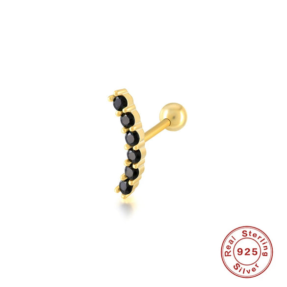 S925 Sterling Silver Single Row Diamond Encrusted Single Threaded Piercing Earrings With Geometric Style And Environmental Protection Electroplating