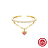 S925 Sterling Silver Single Row Diamondencrusted Chain Tassel Love Open Ring With Real Gold Electroplating For Women