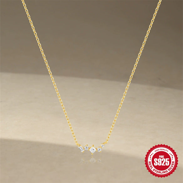 S925 Sterling Silver Single Row Stitching Geometric Ochain Necklace For Office Workers With Electroplating