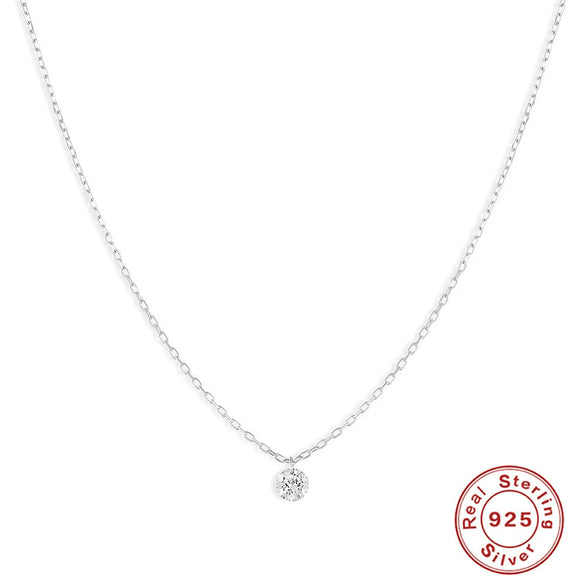 S925 Sterling Silver Single Zircon Geometric Ball Chain Necklace For Women