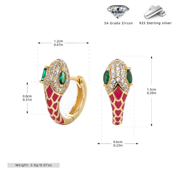 S925 Sterling Silver Snake Ear Buckle Dopamine Series Animal Dripping Glue Earrings
