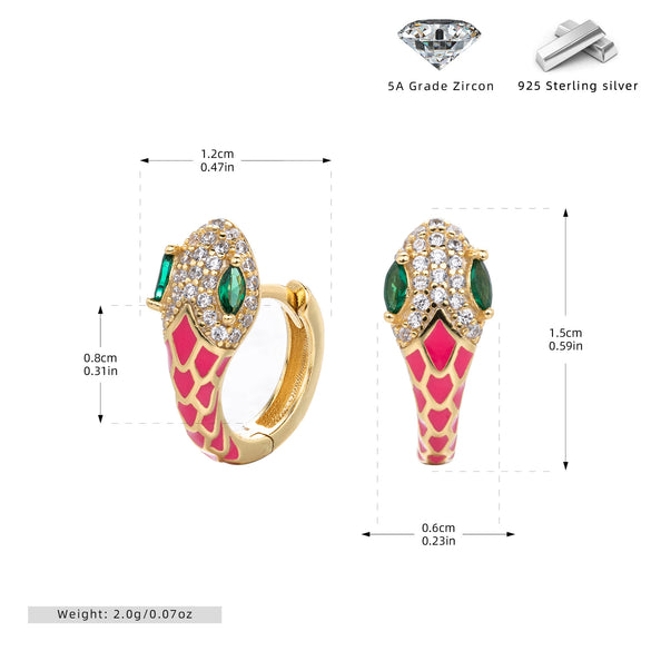 S925 Sterling Silver Snake Ear Buckle Dopamine Series Animal Dripping Glue Earrings