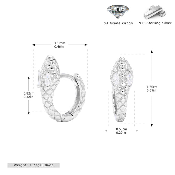 S925 Sterling Silver Snake Zircon Inlaid Women's Earrings With Animal Pattern