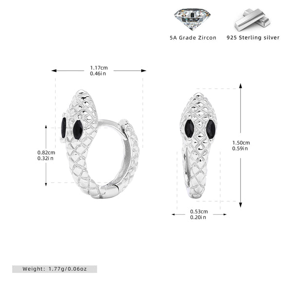 S925 Sterling Silver Snake Zircon Inlaid Women's Earrings With Animal Pattern