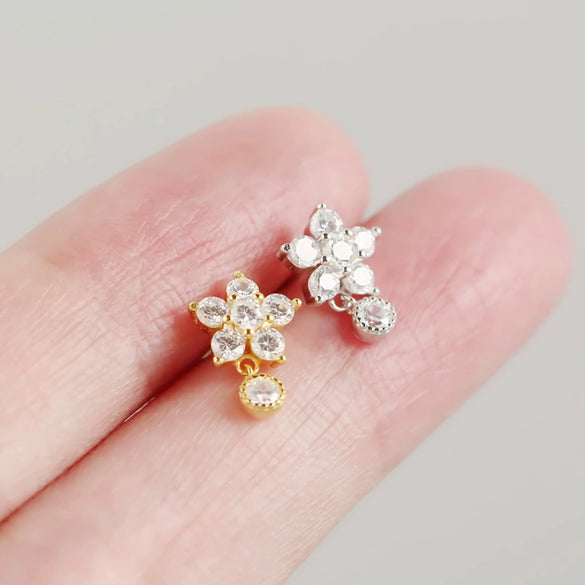 S925 Sterling Silver Snowflake And Flower Patterned Earrings With Electroplating Treatment For Women