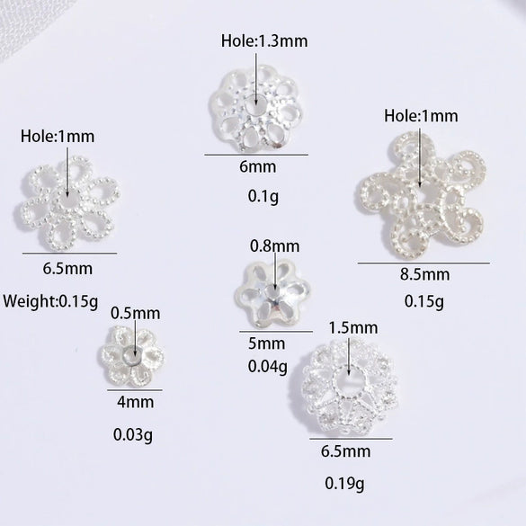 S925 Sterling Silver Snowflake Petal Flower Handmade Diy Bracelet Spacer Bead Jewelry Accessories Electroplated