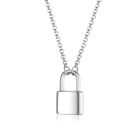 S925 Sterling Silver Solid Lock Necklace With Electroplating Simple Light Luxury Niche High Grade Clavicle Chain For Women
