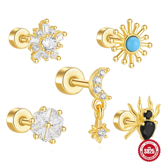 S925 Sterling Silver Spider Micro Inlaid Geometric Pattern Exquisite Ear Jewelry For Unisex