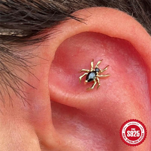 S925 Sterling Silver Spider Micro Inlaid Geometric Pattern Exquisite Ear Jewelry For Unisex