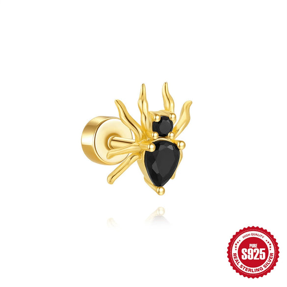 S925 Sterling Silver Spider Micro Inlaid Geometric Pattern Exquisite Ear Jewelry For Unisex
