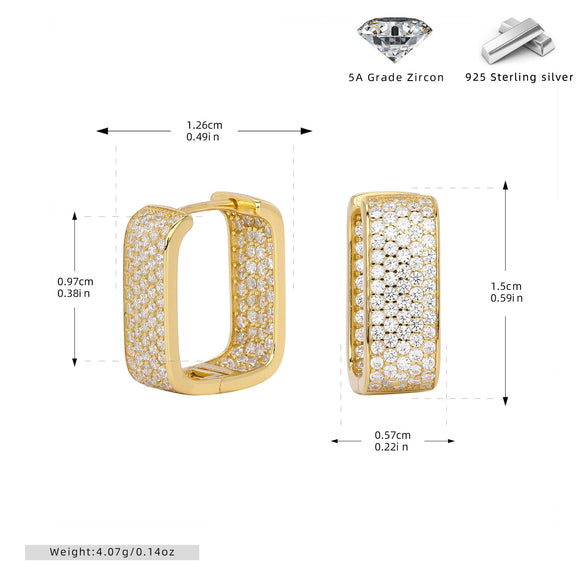 S925 Sterling Silver Square Geometric Light Luxury Inlaid Zircon Women's Earrings