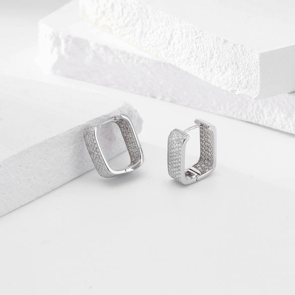 S925 Sterling Silver Square Geometric Light Luxury Inlaid Zircon Women's Earrings