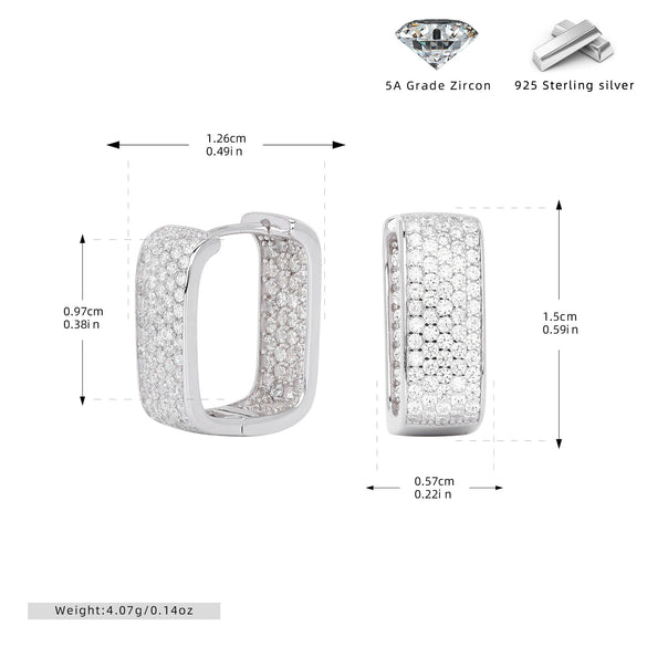 S925 Sterling Silver Square Geometric Light Luxury Inlaid Zircon Women's Earrings
