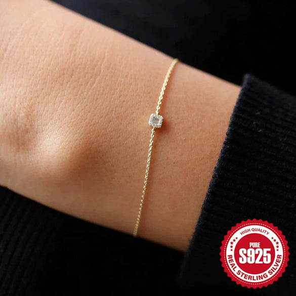 S925 Sterling Silver Square Zircon Elegant Inlay Electroplated Women's Hand Jewelry Bracelet