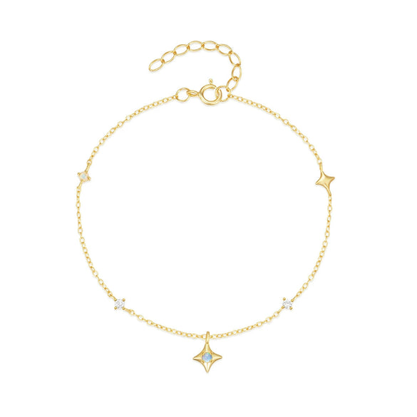 S925 Sterling Silver Stacked Bracelet With Four Mans Star Diamond Opal Pattern For Women Real Gold Plated Electroplated Design