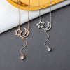 S925 Sterling Silver Star And Moon Tassel Clavicle Necklace With Mixed Gem Inlay Electroplated Cross Chain Pendant Jewelry