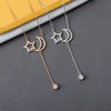 S925 Sterling Silver Star And Moon Tassel Clavicle Necklace With Mixed Gem Inlay Electroplated Cross Chain Pendant Jewelry