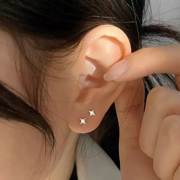 S925 Sterling Silver Star Earrings Sweet Style Diamond Design Unisex