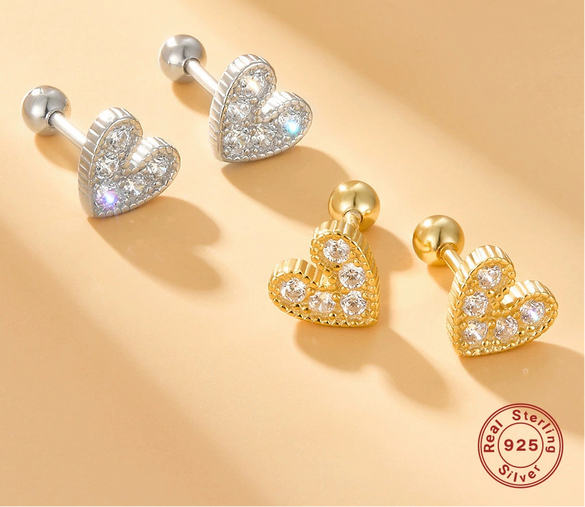 S925 Sterling Silver Star Heart Zircon Women's Earrings
