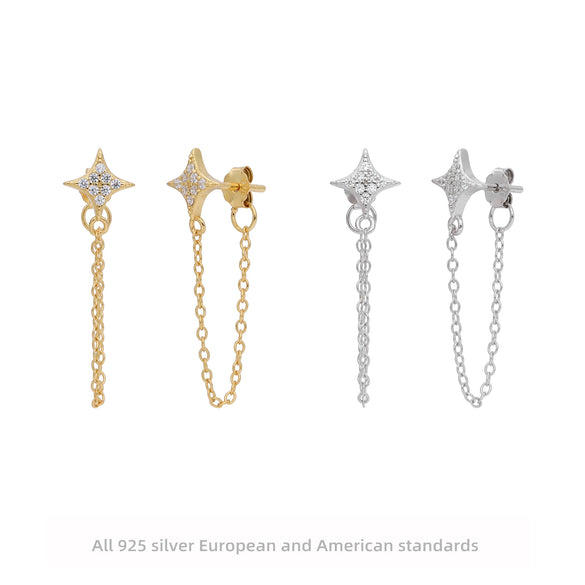 S925 Sterling Silver Star Inlaid Zircon Earrings