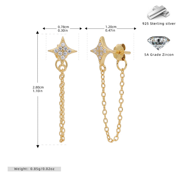S925 Sterling Silver Star Inlaid Zircon Earrings