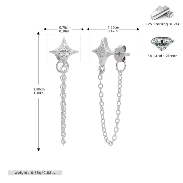 S925 Sterling Silver Star Inlaid Zircon Earrings
