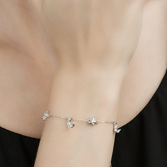 S925 Sterling Silver Star Moon Bracelet With Zircon Inlay For Women Fresh Sweet Light Luxury Elegant High End Design