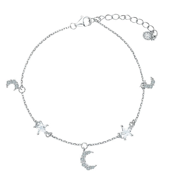 S925 Sterling Silver Star Moon Bracelet With Zircon Inlay For Women Fresh Sweet Light Luxury Elegant High End Design