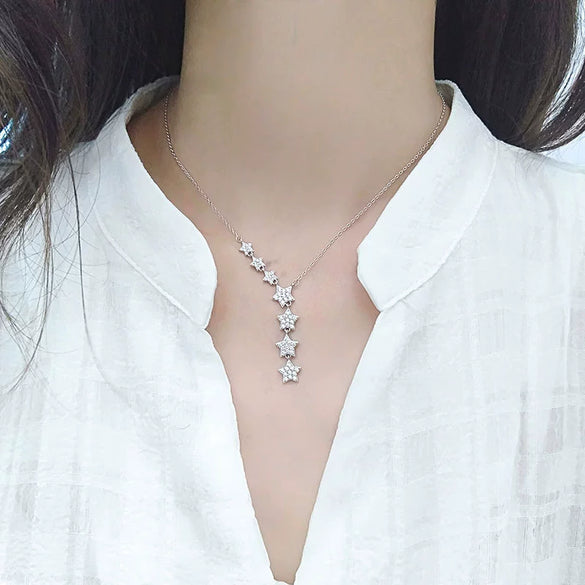 S925 Sterling Silver Star Necklace With Mixed Gem Inlay Electroplated Seven Star Clavicle Chain Cross Chain Pendant