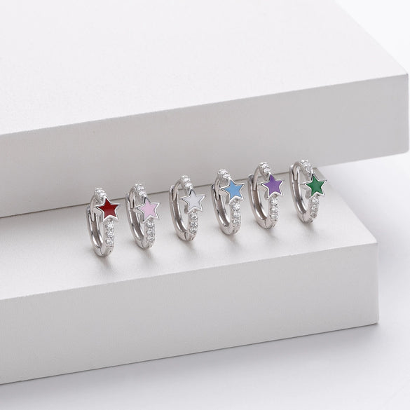 S925 Sterling Silver Star Oil Dripping Earrings Constellation Style