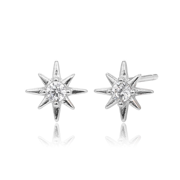 S925 Sterling Silver Star Pattern Inlaid Zircon Earrings Simple Style
