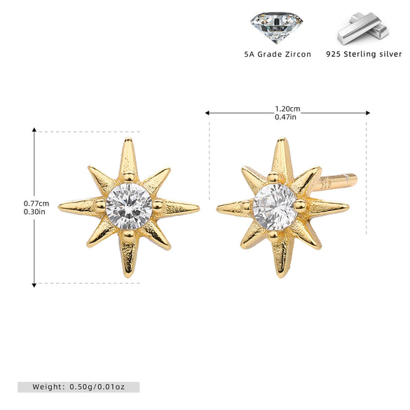 S925 Sterling Silver Star Pattern Inlaid Zircon Earrings Simple Style