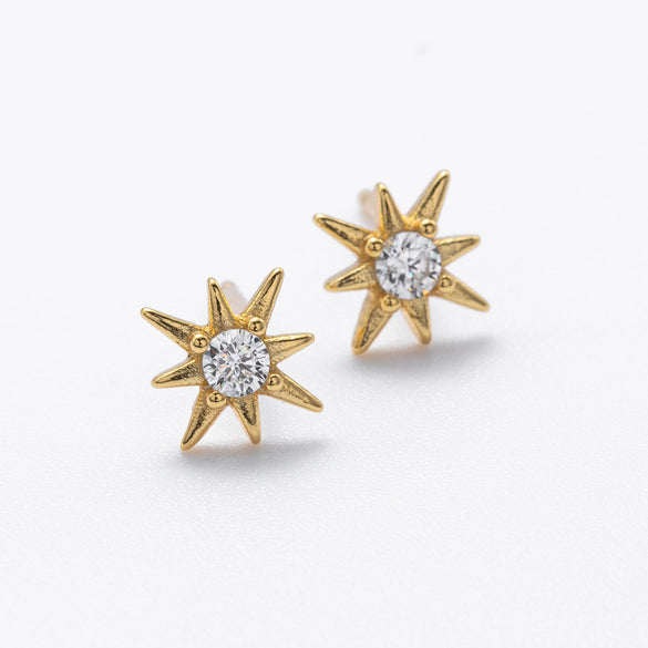 S925 Sterling Silver Star Pattern Inlaid Zircon Earrings Simple Style