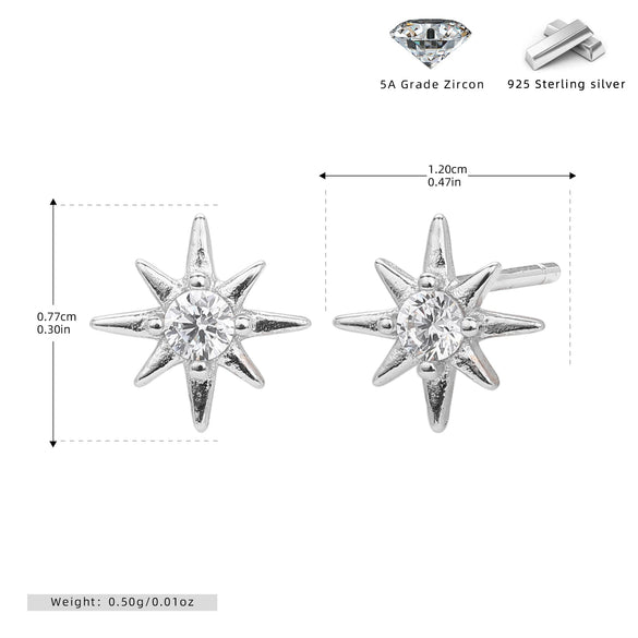 S925 Sterling Silver Star Pattern Inlaid Zircon Earrings Simple Style