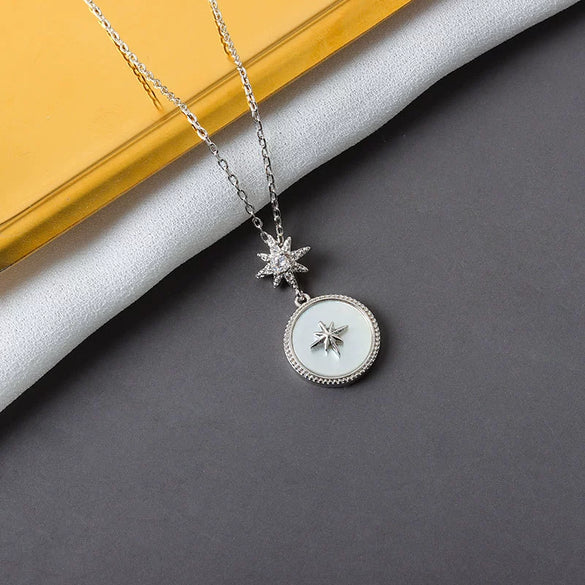 S925 Sterling Silver Star Pattern Mixed Gem Inlay Electroplated Women's Clavicle Necklace
