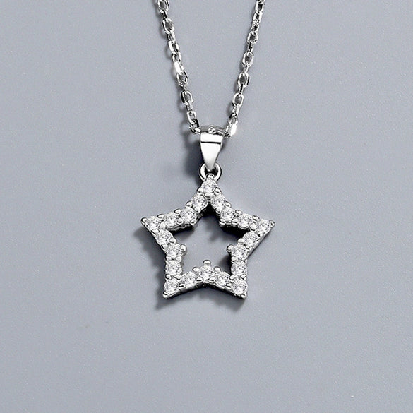 S925 Sterling Silver Star Pendant Necklace For Women With Mixed Gem Inlay Electroplated Cross Chain Trendy Minimalist Clavicle Jewelry