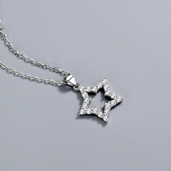 S925 Sterling Silver Star Pendant Necklace For Women With Mixed Gem Inlay Electroplated Cross Chain Trendy Minimalist Clavicle Jewelry