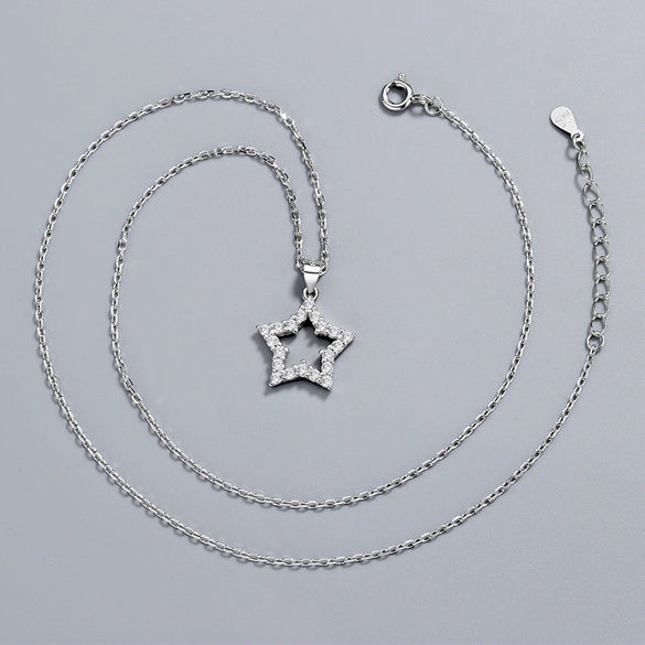 S925 Sterling Silver Star Pendant Necklace For Women With Mixed Gem Inlay Electroplated Cross Chain Trendy Minimalist Clavicle Jewelry