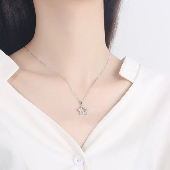 S925 Sterling Silver Star Pendant Necklace For Women With Mixed Gem Inlay Electroplated Cross Chain Trendy Minimalist Clavicle Jewelry