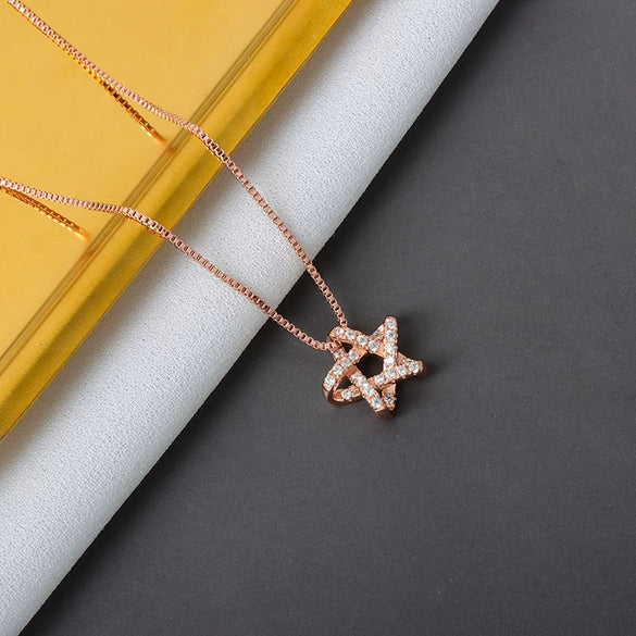 S925 Sterling Silver Star Pendant Necklace With Mixed Gem Inlay Electroplated Full Diamond Look Box Chain Clavicle Necklace