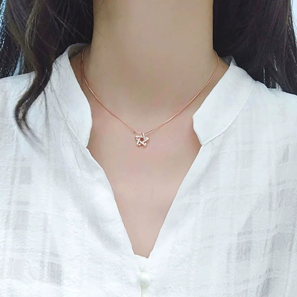 S925 Sterling Silver Star Pendant Necklace With Mixed Gem Inlay Electroplated Full Diamond Look Box Chain Clavicle Necklace