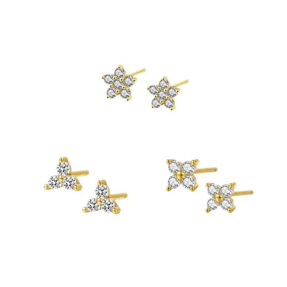 S925 Sterling Silver Star Stud Earrings With Flower And Geometric Pattern And Micro Inlaid Zircon Elegant Light Luxury Ins Style