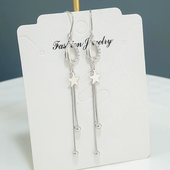 S925 Sterling Silver Star Tassel Earrings Round Face Slim Fashion Temperament Long Drop Earrings For Women
