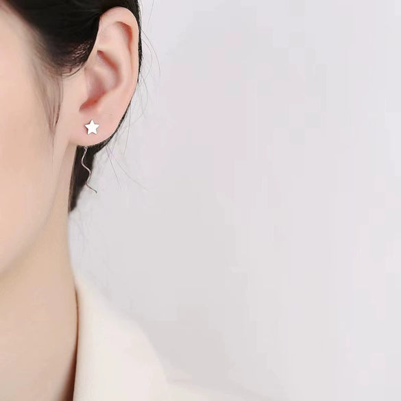 S925 Sterling Silver Star Wave Tassel Threader Earrings Simple Light Luxury Dangle Ear Jewelry For Women