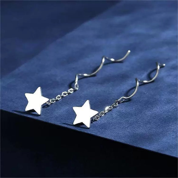 S925 Sterling Silver Star Wave Tassel Threader Earrings Simple Light Luxury Dangle Ear Jewelry For Women