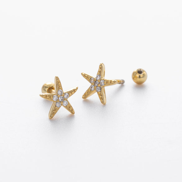 S925 Sterling Silver Starfish Electroplated Fashionable Piercing Earrings