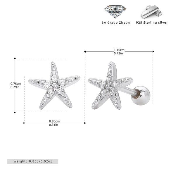 S925 Sterling Silver Starfish Electroplated Fashionable Piercing Earrings
