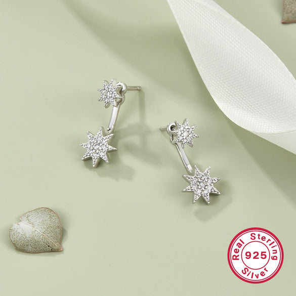 S925 Sterling Silver Stud Earrings With Star And Geometric Design For Women